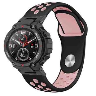 For Amazfit T-Rex 2 Two-color Holes Reverse Buckle Silicone Watch Band(Black Pink)