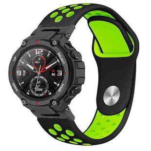 For Amazfit T-Rex 2 Two-color Holes Reverse Buckle Silicone Watch Band(Black Green)