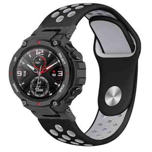 For Amazfit T-Rex 2 Two-color Holes Reverse Buckle Silicone Watch Band(Black Grey)