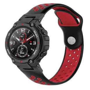 For Amazfit T-Rex 2 Two-color Holes Reverse Buckle Silicone Watch Band(Black Red)