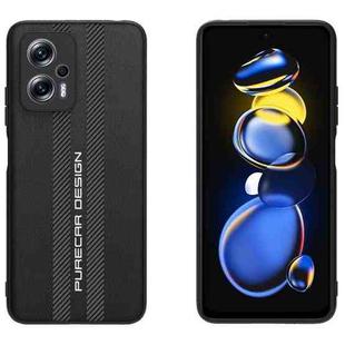 For Xiaomi Redmi Note 11T Pro+ Carbon Fiber Texture Plain Leather Phone Case(Black)