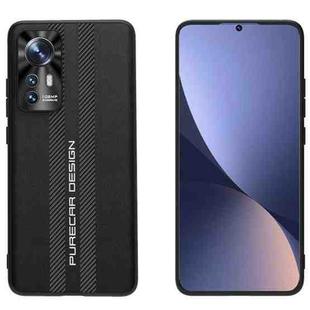 For Xiaomi 12 Carbon Fiber Texture Plain Leather Phone Case(Black)