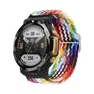 For Amazfit T-Rex 2 Adjustable Buckle Braided Nylon Watch Band(Rainbow)