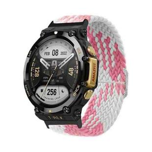 For Amazfit T-Rex 2 Adjustable Buckle Braided Nylon Watch Band(Pink White)