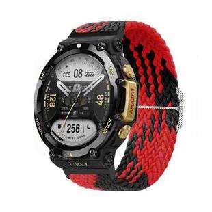 For Amazfit T-Rex 2 Adjustable Buckle Braided Nylon Watch Band(Black Red)