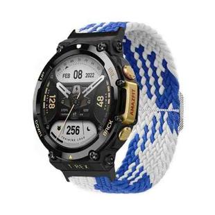 For Amazfit T-Rex 2 Adjustable Buckle Braided Nylon Watch Band(Blue White)
