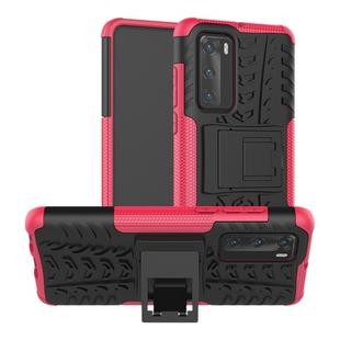 For Huawei P40 Tire Texture Shockproof TPU+PC Protective Case with Holder(Rose Red)