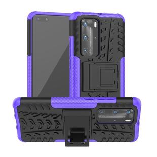 For Huawei P40 Pro / P40 Pro+ Tire Texture Shockproof TPU+PC Protective Case with Holder(Purple)