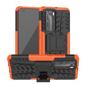 For Huawei P40 Pro / P40 Pro+ Tire Texture Shockproof TPU+PC Protective Case with Holder(Orange)