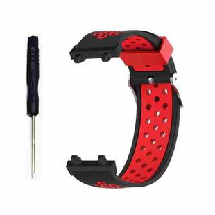 For Amazfit T-Rex 2 3-Row Holes Two-color Silicone Watch Band(Black Red)