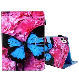 For iPad Pro 11 (2020) & (2018) Painted Pattern Tablet PC Protective Leather Case with Bracket & Card Slot & Photo Holder(Red Flower Blue Butterfly)