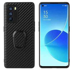 For OPPO Reno6 Pro 5G Leather Back Phone Case with Holder(Black Carbon Fiber Texture)