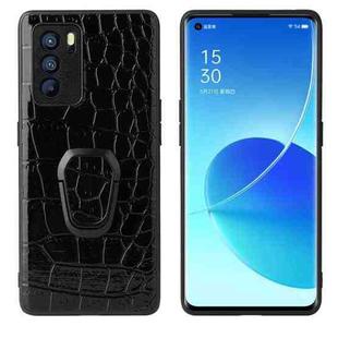 For OPPO Reno6 Pro 5G Leather Back Phone Case with Holder(Black Crocodile Texture)