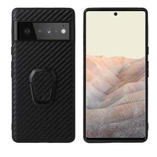 For Google Pixel 6 Pro Leather Back Phone Case with Holder(Black Carbon Fiber Texture)