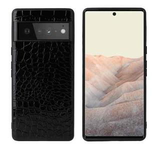 For Google Pixel 6 Leather Back Phone Case(Black Crocodile Texture)