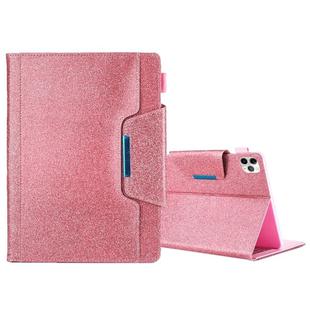 For iPad Pro 11 (2020) & (2018) Big Metal Button Business Tablet PC Protective Leather Case with Bracket & Card Slot & Photo Holder & Wallet(Pink)
