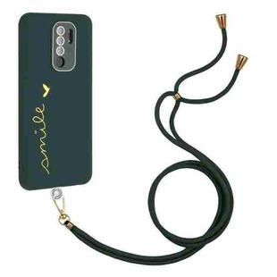 For Xiaomi Redmi 9 Prime / Poco M2 Gilding Line TPU Phone Case with Strap(Dark Green)