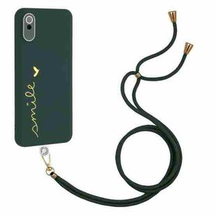 For Xiaomi Redmi 9A / 9AT / 9i Indian Gilding Line TPU Phone Case with Strap(Dark Green)