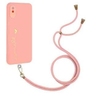 For Xiaomi Redmi 9A / 9AT / 9i Indian Gilding Line TPU Phone Case with Strap(Pink)