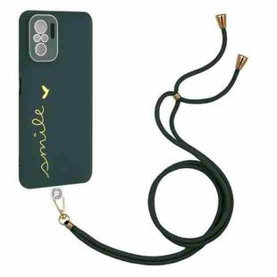 For Xiaomi Redmi Note 10S / Note 10 Gilding Line TPU Phone Case with Strap(Dark Green)