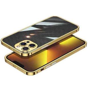 For iPhone 13 Pro Carbon Brazed Stainless Steel Ultra Thin Protective Phone Case (Gold)