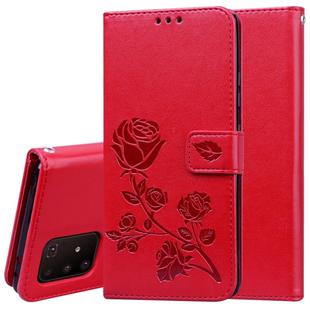 For Galaxy A91 / S10 Lite Rose Embossed Horizontal Flip PU Leather Case with Holder & Card Slots & Wallet(Red)