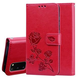 For Galaxy S20 Rose Embossed Horizontal Flip PU Leather Case with Holder & Card Slots & Wallet(Red)