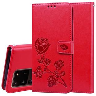 For Galaxy S20 Ultra Rose Embossed Horizontal Flip PU Leather Case with Holder & Card Slots & Wallet(Red)