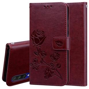 For Xiaomi Mi A3 Rose Embossed Horizontal Flip PU Leather Case with Holder & Card Slots & Wallet(Brown)