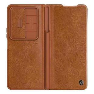 For Samsung Galaxy Z Fold4 5G NILLKIN QIN Series Pro Sliding Camera Cover Design Leather Phone Case(Brown)