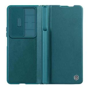 For Samsung Galaxy Z Fold4 5G NILLKIN QIN Series Pro Sliding Camera Cover Design Leather Phone Case(Cyan)