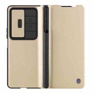 For Samsung Galaxy Z Fold4 5G NILLKIN QIN Series Pro Sliding Camera Cover Design Leather Phone Case(Gold)