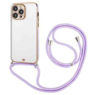 For iPhone 14 Electroplated Two-color TPU Phone Case with Lanyard (Purple)