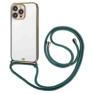 For iPhone 14 Electroplated Two-color TPU Phone Case with Lanyard (Dark Green)