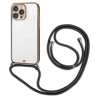 For iPhone 14 Pro Lanyard Electroplate Two Color Phone Case(Black)