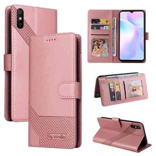 For Xiaomi Redmi 9A GQUTROBE Skin Feel Magnetic Leather Phone Case(Rose Gold)