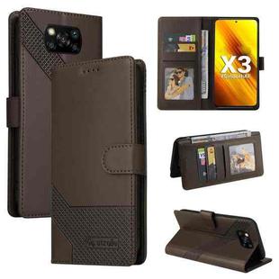 For Xiaomi Poco X3 NFC GQUTROBE Skin Feel Magnetic Leather Phone Case(Brown)