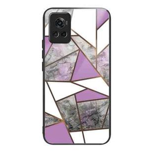 For OnePlus Ace Abstract Marble Pattern Glass Protective Case(Rhombus Gray Purple)