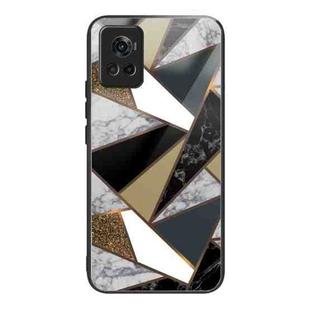 For OnePlus Ace Abstract Marble Pattern Glass Protective Case(Rhombus Golden)