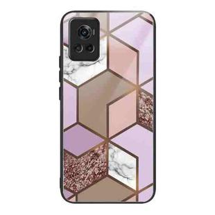 For OnePlus Ace Abstract Marble Pattern Glass Protective Case(Rhombus Orange Purple)