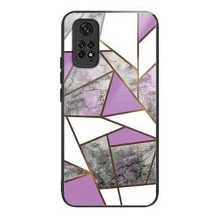 For Xiaomi Redmi Note 11 4G Abstract Marble Pattern Glass Protective Case(Rhombus Gray Purple)