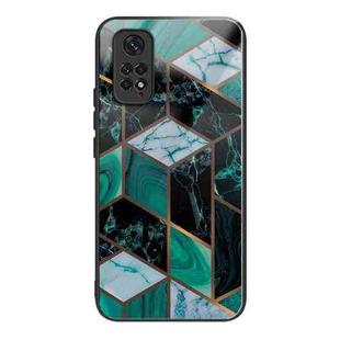 For Xiaomi Redmi Note 11 4G Abstract Marble Pattern Glass Protective Case(Rhombus Dark Green)