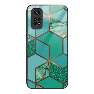 For Xiaomi Redmi Note 11 4G Abstract Marble Pattern Glass Protective Case(Rhombus Green)