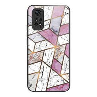 For Xiaomi Redmi Note 11 4G Abstract Marble Pattern Glass Protective Case(Rhombus White Purple)