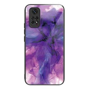 For Xiaomi Redmi Note 11 4G Abstract Marble Pattern Glass Protective Case(Abstract Purple)
