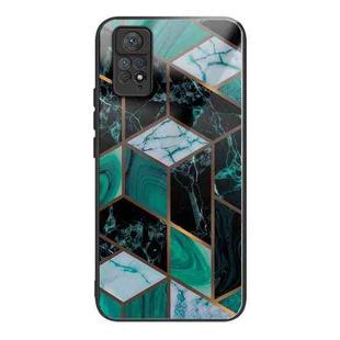 For Xiaomi Redmi Note 11 Pro 4G Abstract Marble Pattern Glass Protective Case(Rhombus Dark Green)