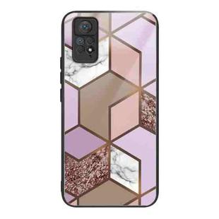 For Xiaomi Redmi Note 11 Pro 4G Abstract Marble Pattern Glass Protective Case(Rhombus Orange Purple)