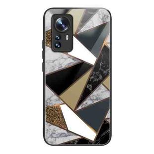 For Xiaomi 12 Pro Abstract Marble Pattern Glass Protective Case(Rhombus Golden)