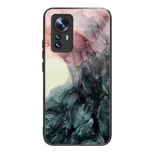 For Xiaomi 12 Pro Abstract Marble Pattern Glass Protective Case(Abstract Black)