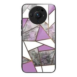 For Xiaomi 12S Ultra Abstract Marble Pattern Glass Protective Case(Rhombus Gray Purple)
